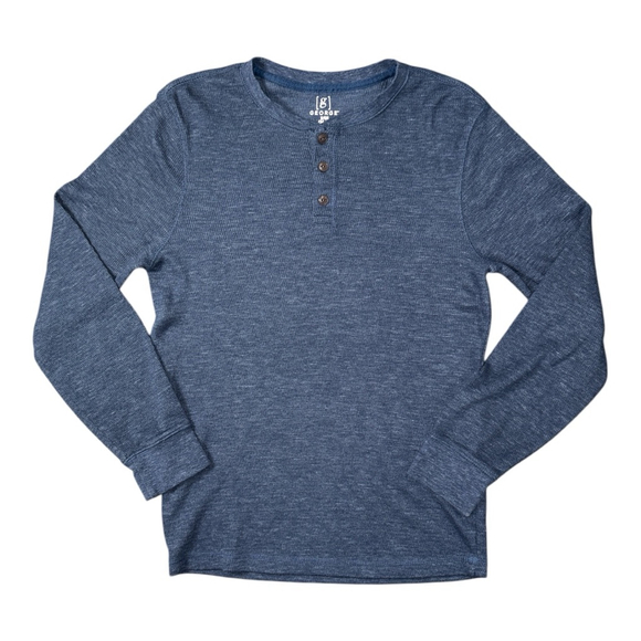 George Men’s Small (34-36) Thermal Henley Shirt Long Sleeve Waffle Knit Blue - Picture 1 of 4
